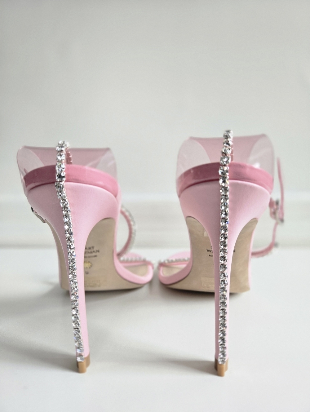 New Stuart Weitzman Nudistglam 110MM Embellished Strap Light Pink Sandals Size 9 - Picture 9 of 10